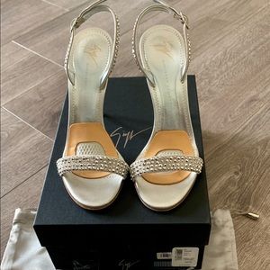Giuseppe Zanotti silver crystal heels.  Size 7.